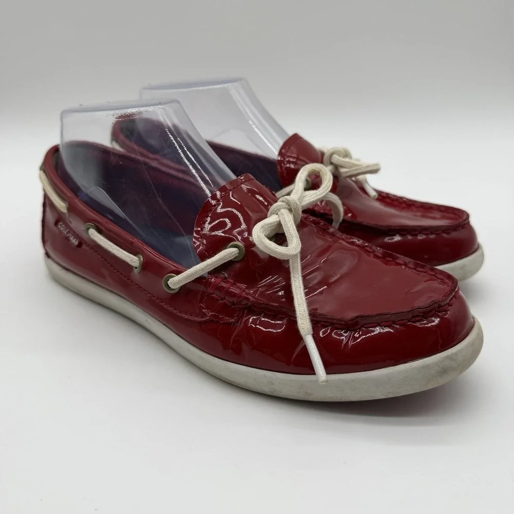 Cole Haan Women's Nantucket Camp Moc Patent Leather Boat Shoes Red Size 7.5
